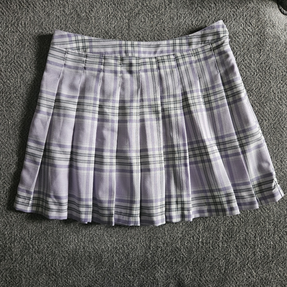 Plaid Skirt Purple Grey White Mini‎ Skirt Sz Medium